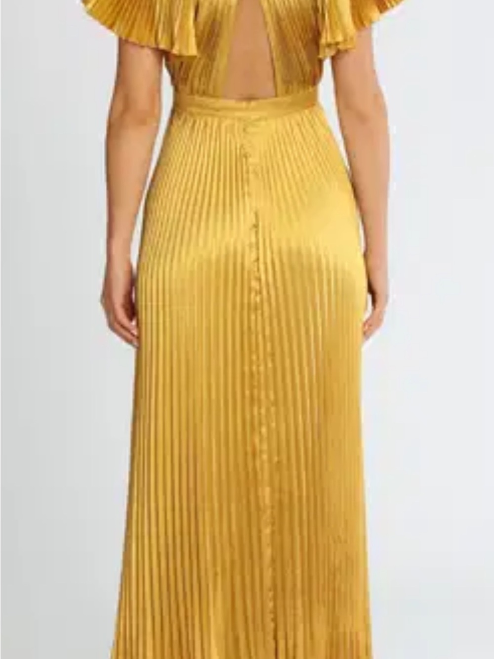 Gold Pleated Maxi Dress with Flutter Sleeves - Picture 2 of 8